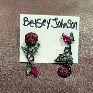 Betsey Johnson Fuchsia Rose and Lime Leaf Drop Earrings
